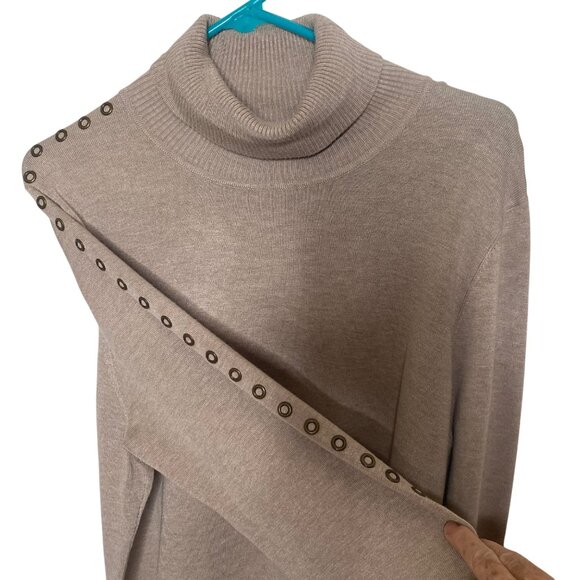 Joseph A Turtleneck Sweater Womens XXL Taupe Button Detail Career Casual - Picture 4 of 9